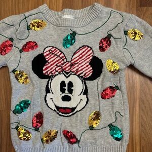 Disney Minnie Mouse Gray Sweater with Festive Sequins